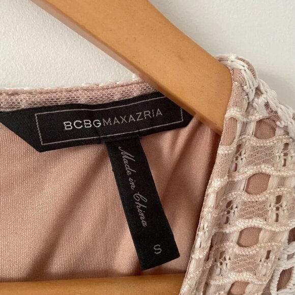 BCBG Max Azria Tracie Asymmetrical Hi Lo Lace Dress Bare Pink Nude Sz Small - Picture 7 of 9